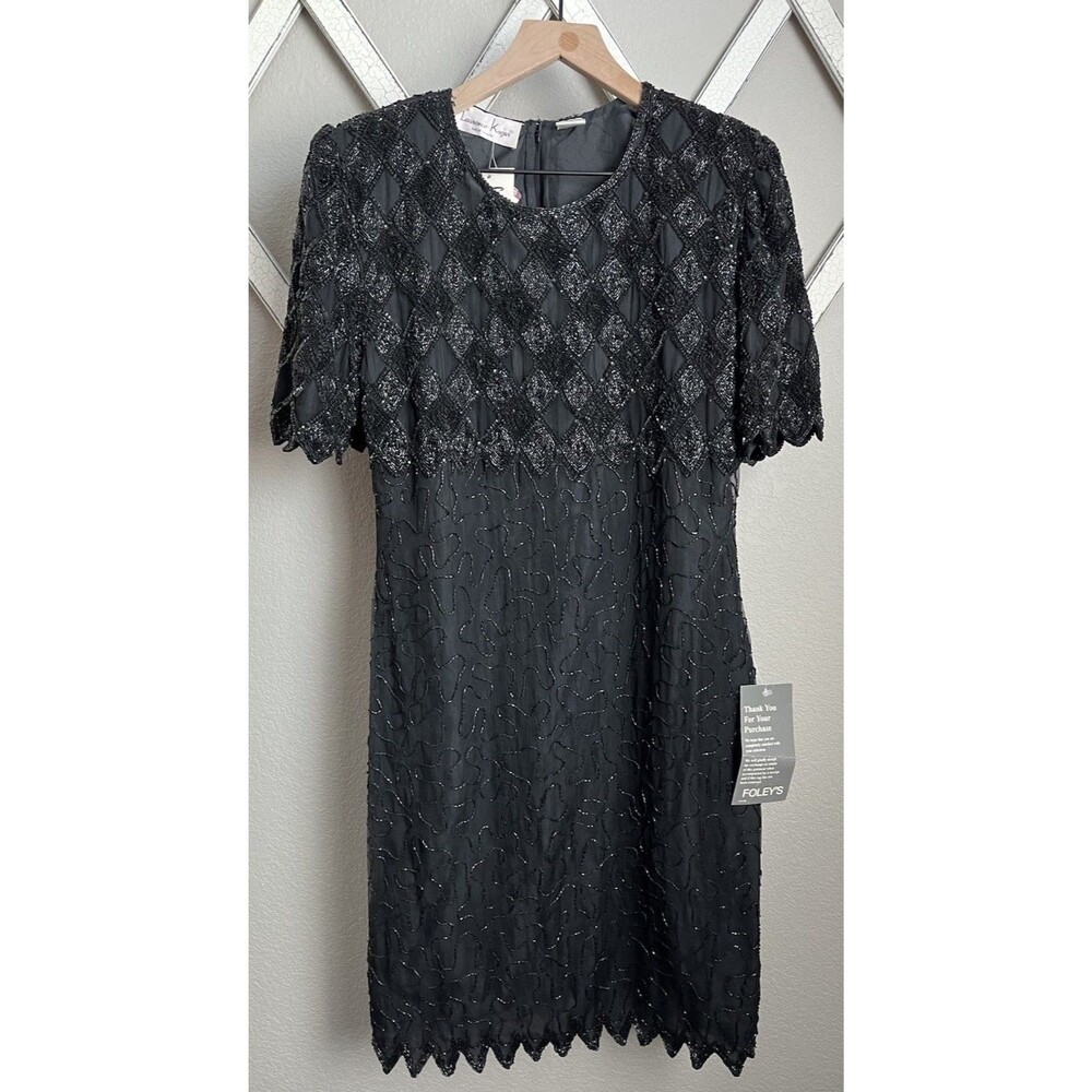 NWT! Vintage Laurence Kazar New York Women’s L Beaded Silk Dress - Black